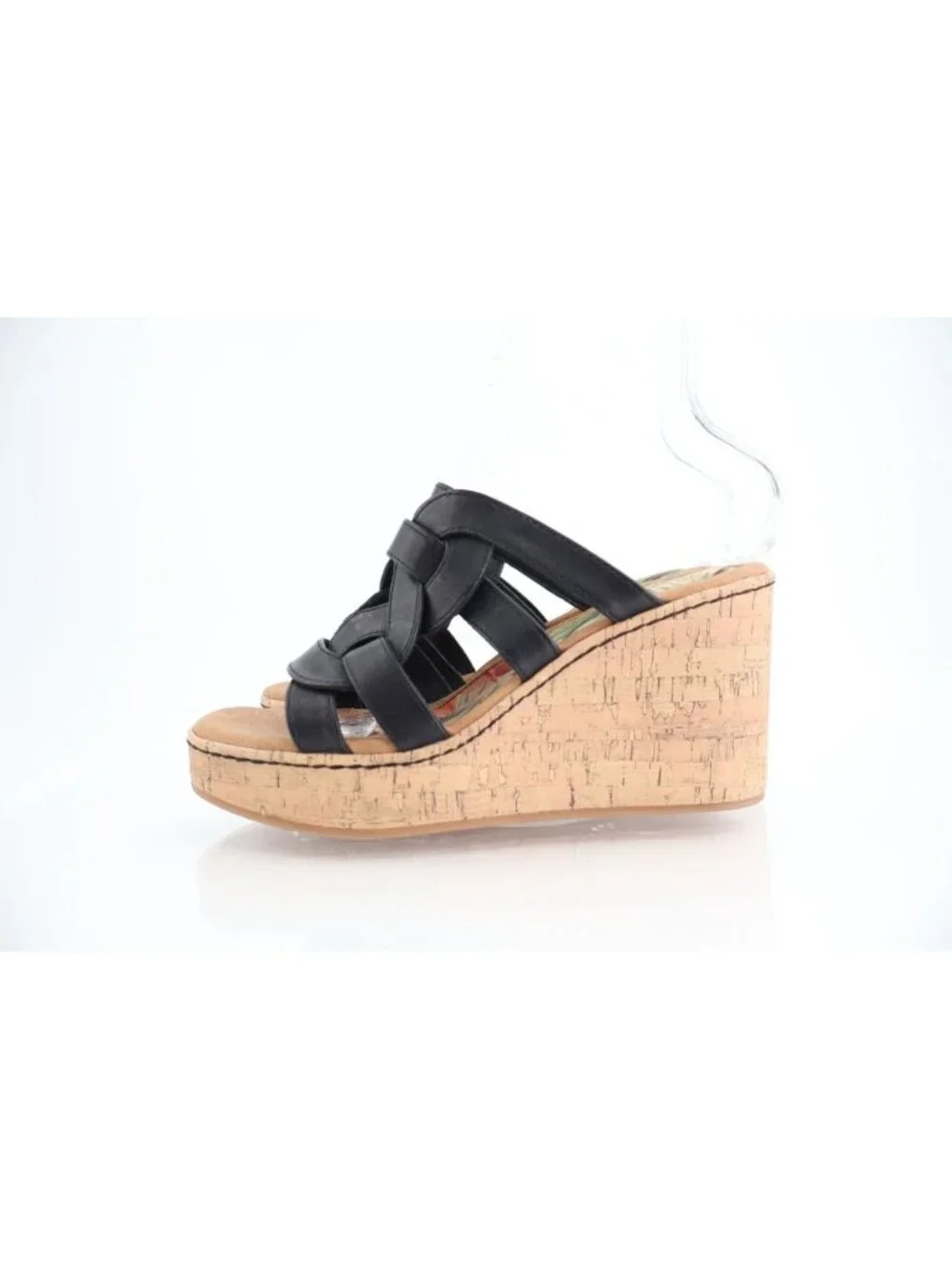 Born BOC Women Cora Sandal Size 10 Black Wedge Platform Vegan Leather Slide Mule